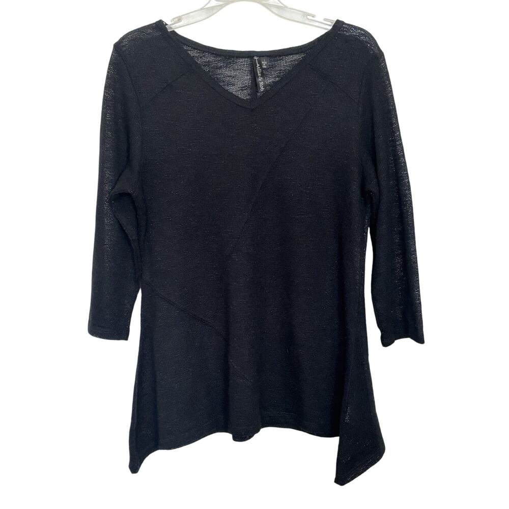 Allie & Rob Black Sheer Asymmetrical Top L 3/4 Sleeve Whimsigoth Gothic Minimal